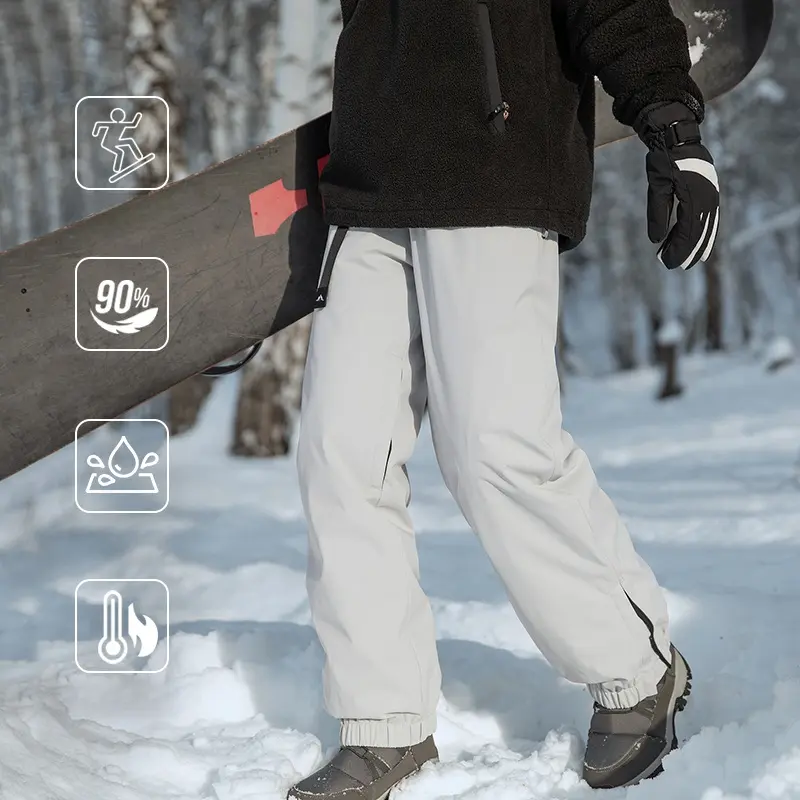 Men's Windproof Hard Shell Ski Down Pants - 90% Duck Down, Multi-Layer Thermal, Heat-Retentive Outdoor Bottoms for Skiing, Snow Activities, Insulation, Outdoor Wear, Loose Fit Pants, Male