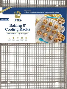 Ultra Cuisine Half Sheet Cooling Rack Set of 2-12x17 Oven-Safe Heavy-Duty Wire Racks for Baking, Roasting, Cooling  Fits Sheet Pans,Champagne Finish