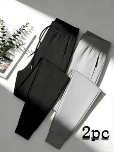 Lady's Ice Silk Spandex-Nylon Fabric Casual Bottoms 2-Pack, Lightweight Quick-Drying Breathable Joggers with Adjustable Drawstring Elastic Waistband, Anti-Theft Zippered Pockets, Versatile for Workouts, Hiking