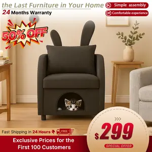 Velvet Bunny-Ear Pet-Friendly Armchair with Cat & Dog Hideaway, Plush Sofa Chair with Side Pocket, Cute Dual-Use Accent Chair for Living Room, 27.4 x 25.2 x 37.4