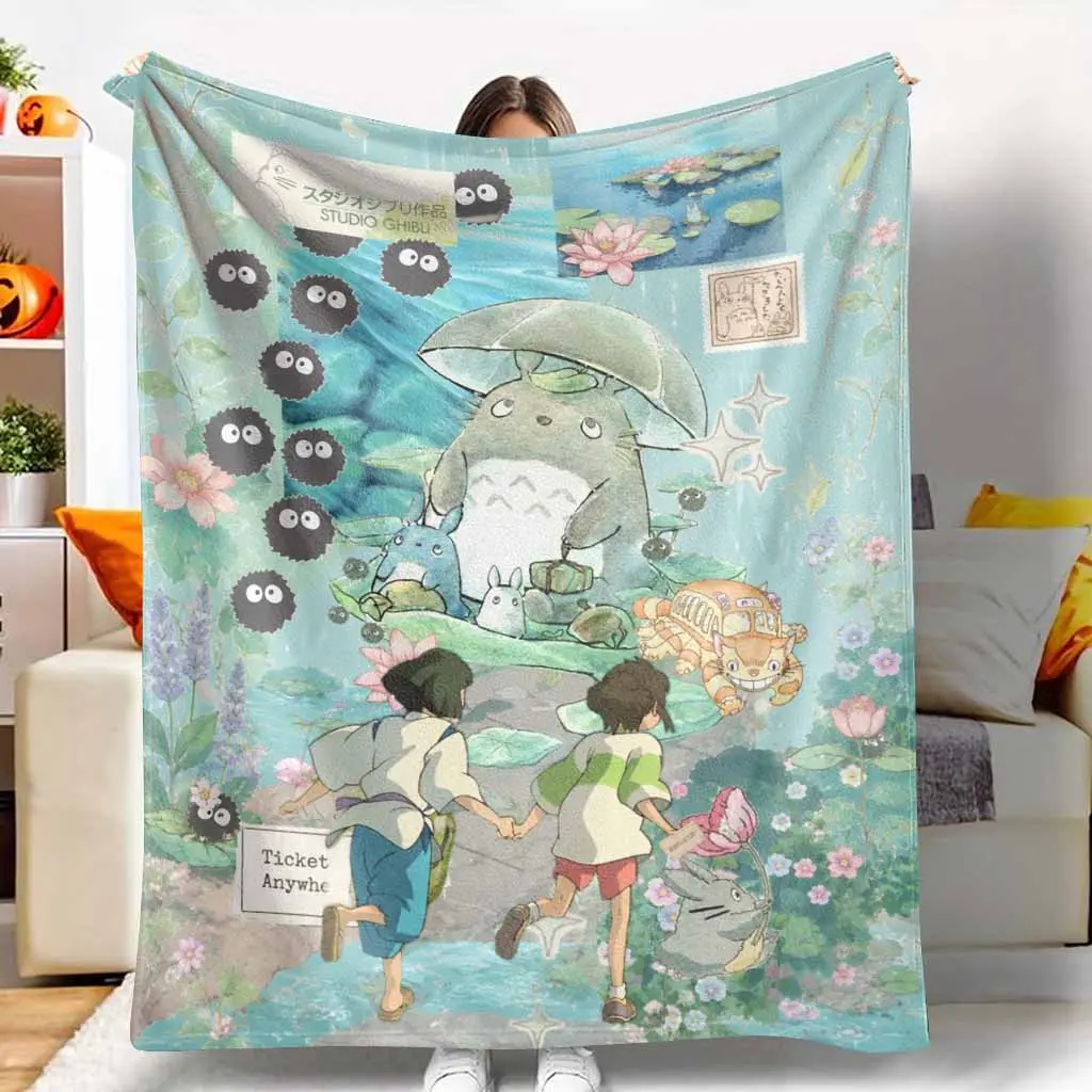 Rainy Woodland Creature Flannel Blanket with Water Lily Dust Ball Print Soft Cozy Lightweight Plush Throw for Sofa Bed Travel Camping Dorm Movie Night Gift