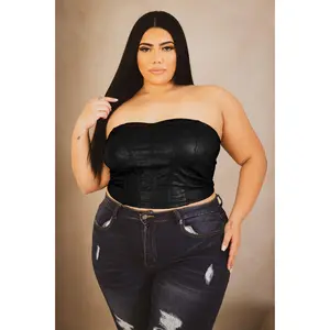 Plus Size Ena Vegan Leather Corset Top - Black