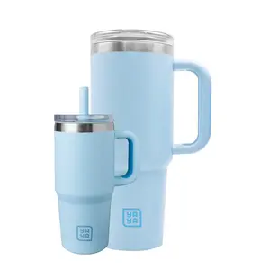 YAYA Mommy & Me Matching Tumbler Set – Toddler 12oz + Mom 40oz Cup, Portable Stainless Steel Tumbler with Silicone Straw, Spill-Proof Lid