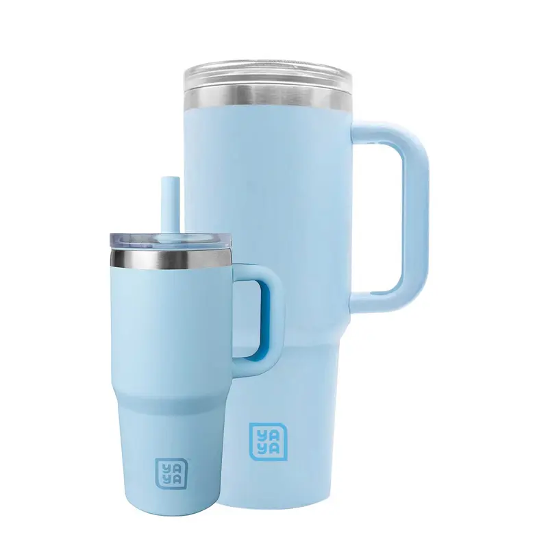 YAYA Mommy & Me Matching Tumbler Set – Toddler 12oz + Mom 40oz Cup, Portable Stainless Steel Tumbler with Silicone Straw, Spill-Proof Lid