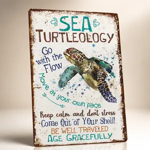 Durable Aluminium Sea Turtle Metal Sign, 12"x8" Home Wall Plaque, Ocean-Themed Bathroom Gift, Sea Turtleology Home Supply, Spring & Summer Accent outdoorfun