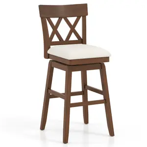 COSTWAY - 30 Inch Bar Stool with Contoured Backrest and Swivel Padded Seat-Beige