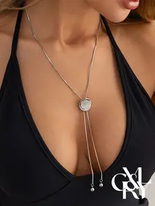 CYL&RY Waterproof Stainless Steel Lariat Necklace, Adjustable Snake Chain with Shell/Stone Pendant, Tarnish Resistant, Perfect for Beach Vacations, Travel, Yoga and Summer Styling