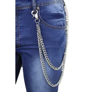 Men Wallet Chain Biker Fashion Chunky Motorcycle Links 2 Strands Silver Color