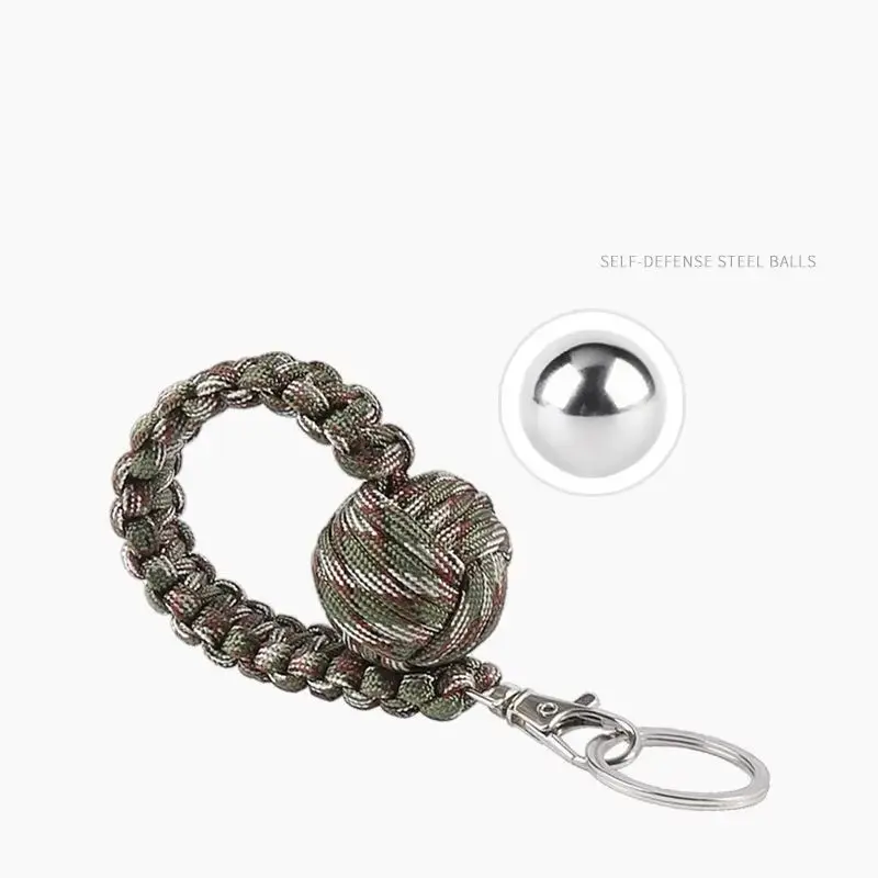Paracord Keychain Outdoor Self Defense Survival Monkey Fist Steel Ball Parachute Cord Emergency Knot Lanyard Rope Key Ring Tools