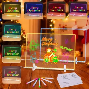 2Pcs 13.7"X10" Led Note Drawing Board 4 Modes 7 Colors Neon Light Dry Erase Message Board with Stand 7 Markers Chain Spray Bottle Creative Birthday Gift for Girls Boys