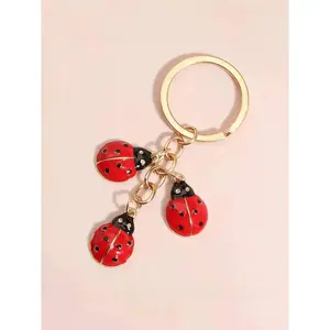 Cute Ladybug Keychain Charm Cartoon Metal Insect Oil Drop Pendant Creative Simple Bag Decoration Accessory for Women & Girls