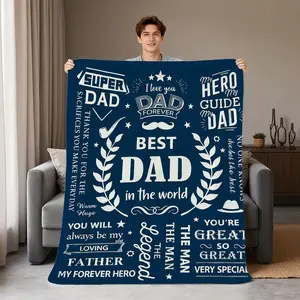 Singlepiece "The Best Dad in the World" Blue Flannel Blanket with a Heartwarming Message a Perfect Gift for Father's Day, for Use in the Living Room, Bedroom, or Outdoors, Made of Machinewashable Polyester Material, a Comfortable Outdoor Item