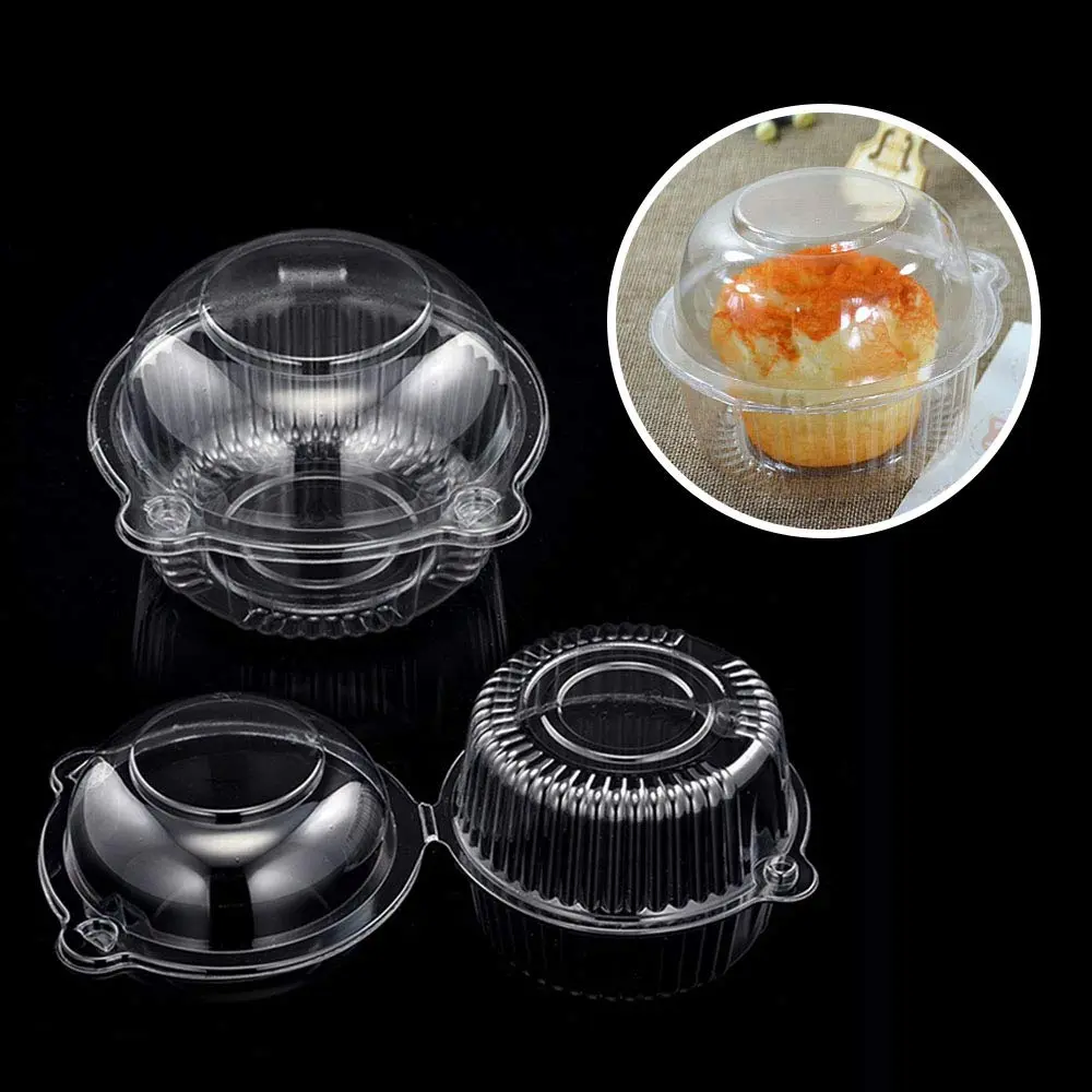 50pcs clear plastic cupcake dome holders, disposable single muffin containers, portable transparent dessert boxes for party and home baking packaging