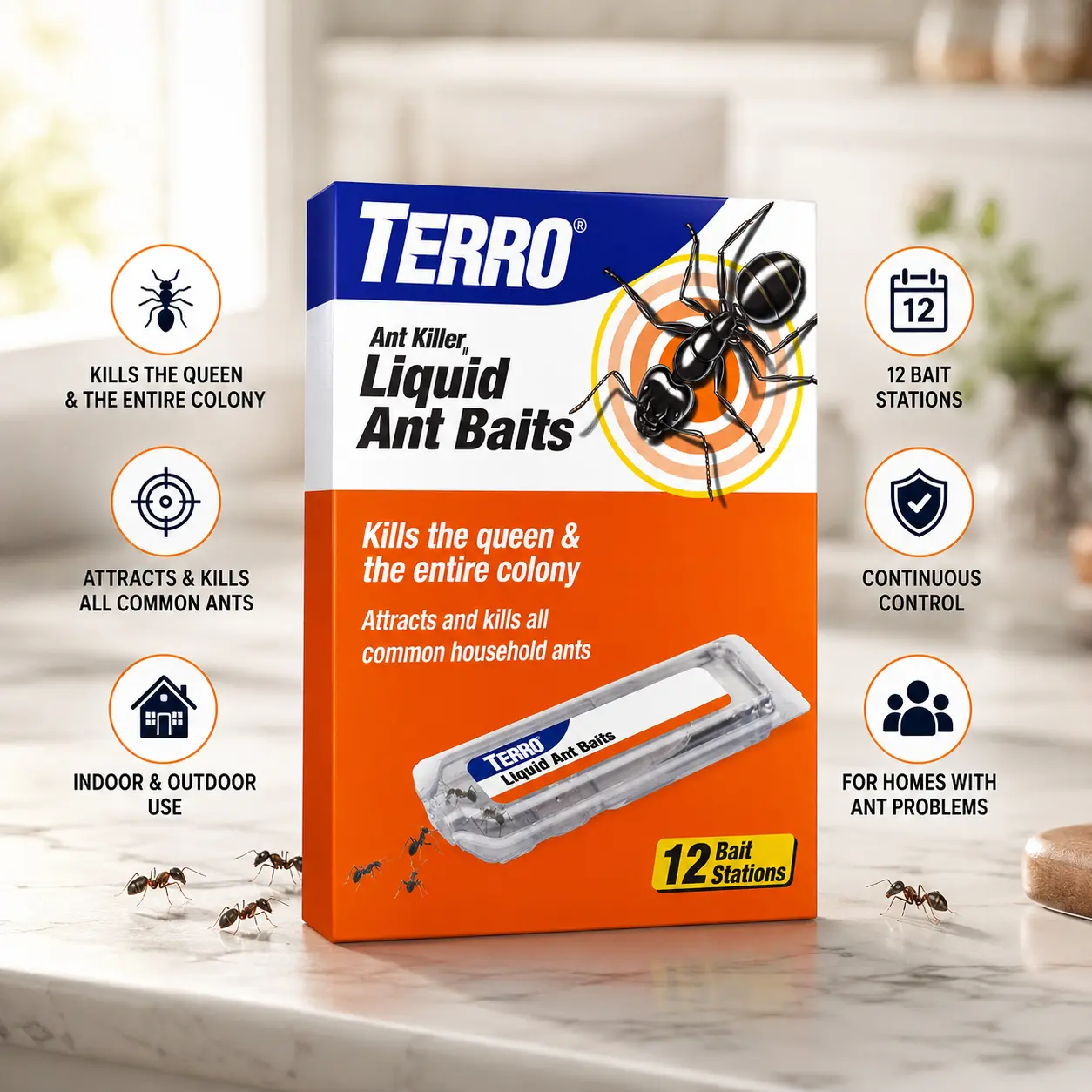 Terro, Ant Killer Bait Stations T300B - Liquid Bait to Eliminate Ants - Bait System - Stations for Effective Indoor Ant Control, 12 Count | Borax Formula, Kills the Queen & the Entire Colony, Liquid Ant Baits Indoor, Kills Household Ants, Indoor Use