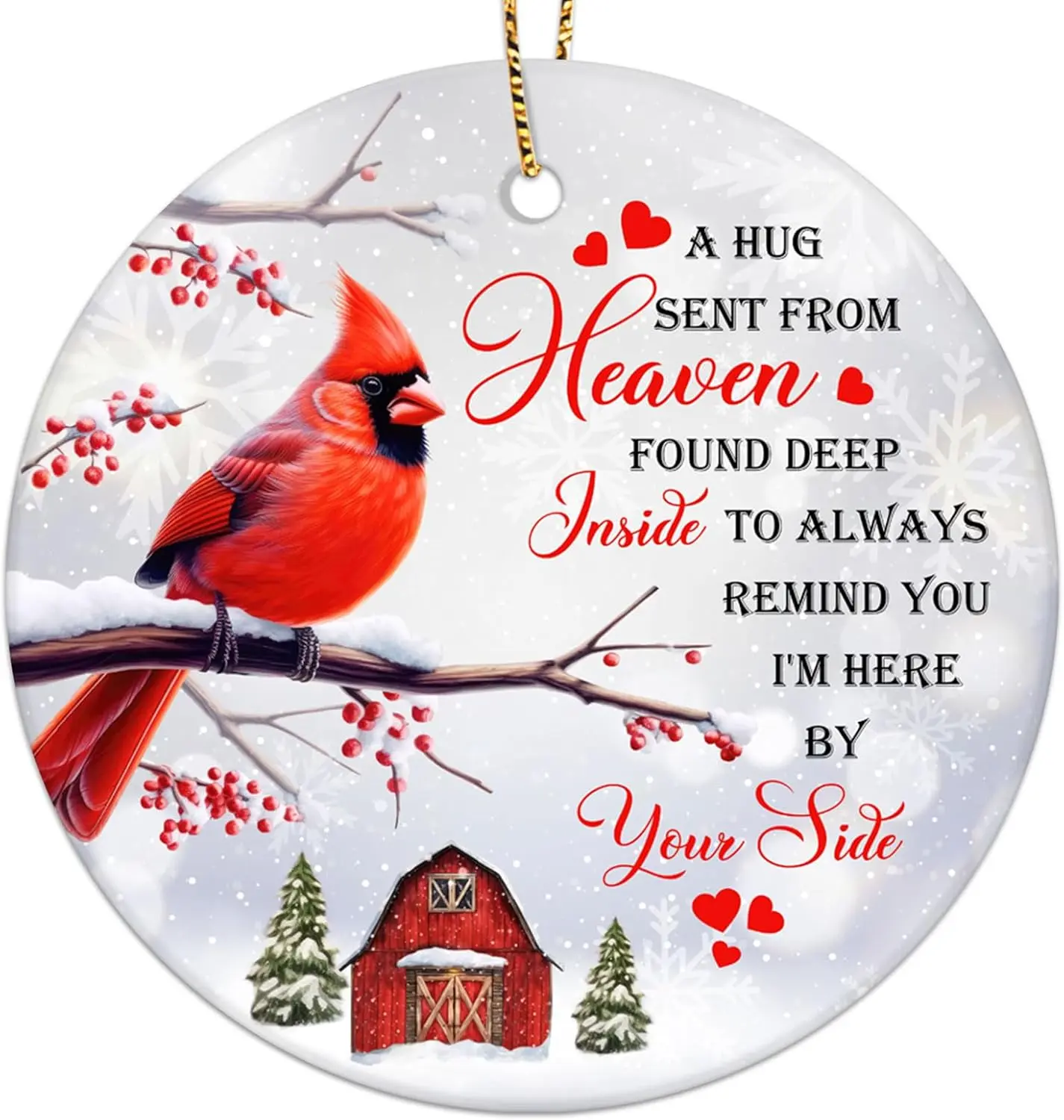 Ornament for Christmas Tree, Sympathy Gifts for Loved Ones, Printed Ceramic Ornament 2024, by Your Side Cardinal Ornament