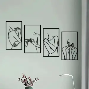 CIFbuy Modern Minimalist Black Metal Wall Art Decor, Abstract Woman Line Drawing, Trending Home Decor Hanging Wall Art, Art Wall Decoration