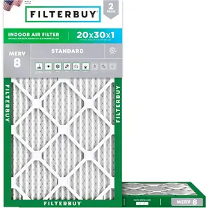 Filterbuy 20x30x1 Air Filter (2-Pack), Pleated MERV 8 Dust Defense HVAC AC Furnace Air Filters (Actual Size: 19.63 x 29.63 x 0.75 Inches)