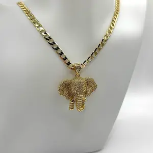 Gold Elephant Pendant Necklace with Rhinestone Accents for Men and Women
