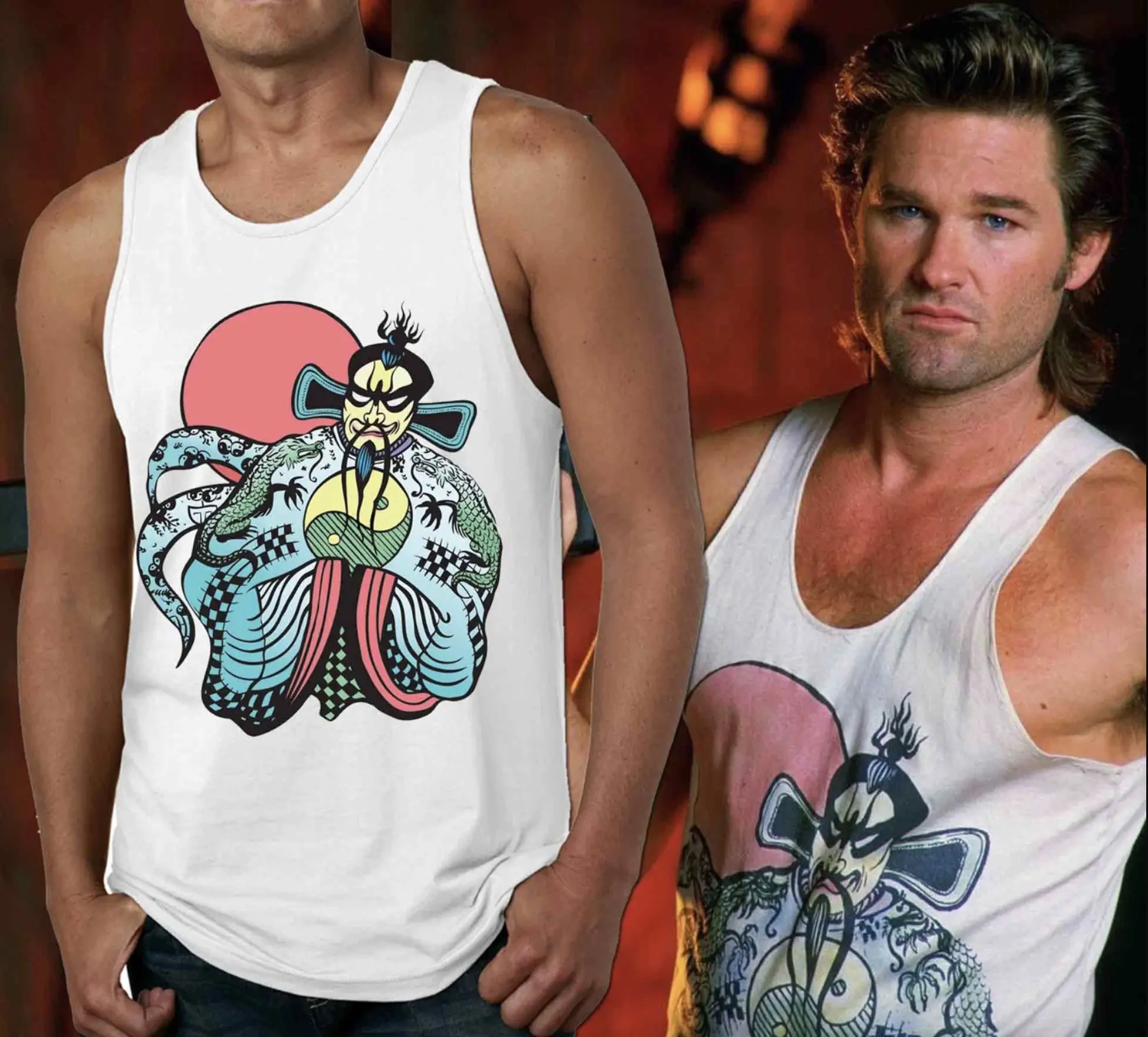 Fu Manchu Tank Top Big Trouble in Little China Jack Burton Halloween Costume, Jack Burton Tank Top Tshirt, Big Trouble In Little China Tee