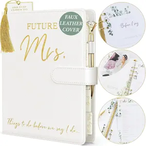 Faux Leather Future Mrs Wedding Planner Book & Organizer, Wedding Binder with Pen & Bookmark, Includes Bridal Countdown Calendar, Designed in USA