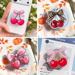 Cherry Ribbon Aesthetics Magsafe Phone Grip - Magnetic Pop Socket & Kickstand - Gift for Her