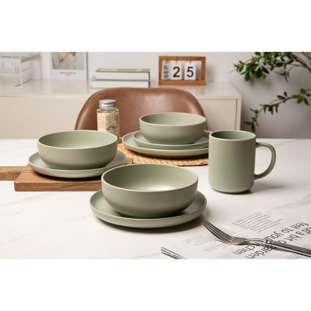 12-Piece Stoneware Dinnerware Sets With Mugs  Microwave & Dishwasher Safe  Non-Toxic Dinner Plates Bowls Set   Stackable Matte Glaze Kitchenware For 3