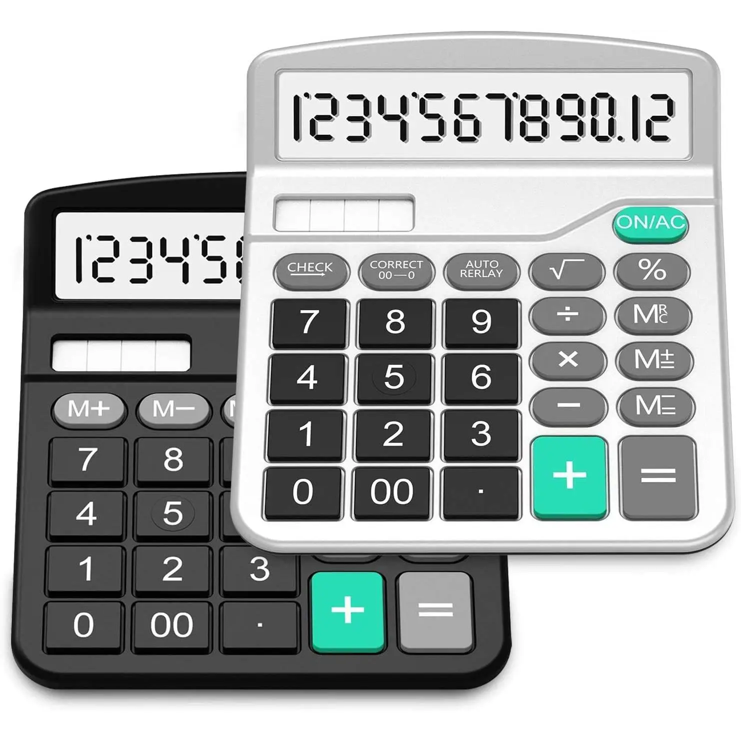 Calculator,  2 Pack Standard Functional Desktop Calculators Solar and   Dual Power  Office Calculators with 12-Digit Large Display (1 Basic Black&1  )