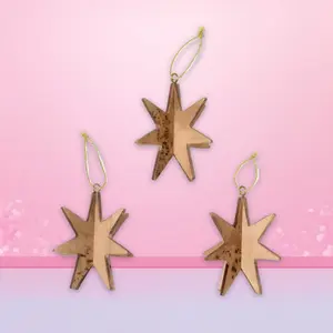 Set of 3 Burl Wood Star Christmas Ornaments Brown - Threshold ™   signed wh Studio McGee