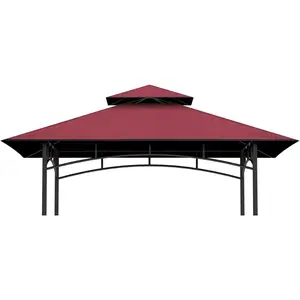 Grill Gazebo Replacement Top, 5 * 8 Outdoor BBQ Top Cover, Double Layer BBQ Gazebo Top Canopy (Burgundy)