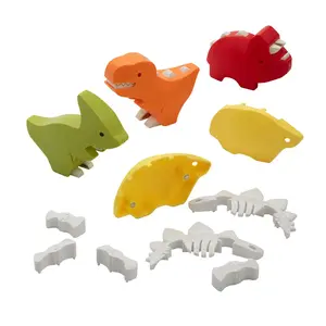 2 1/4" Magnetic 3D Dinosaur Skeleton Plastic Toy Puzzle Set - 4 Pc.