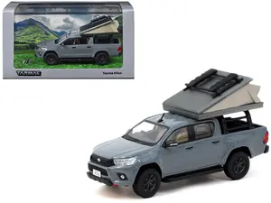 Toyota Hilux Pickup Truck RHD Gray with Camping Equipment "Road64" Series 1/64 Die Cast Model Car by Tarmac Works