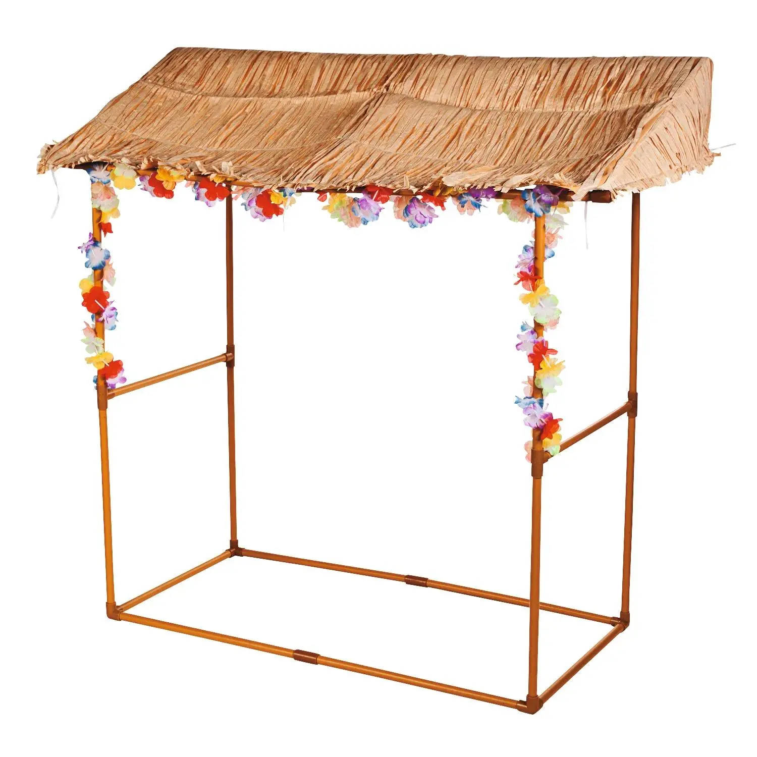 Brown Raffia Tiki Hut (46.5 in Tabletop) with Plastic Frame, Garland, Festival Party Supplies, Synthetic Decorative Piece for Wedding, Assembly Required