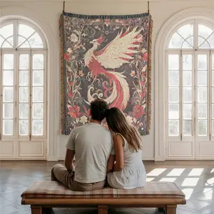 Phoenix Pattern Home Decor Yarn Woven Wall Art Tapestry for Bedroom Dorm Living Room- with Fringe Tassels Not Printed - Multipurpose Design Soft Boho H Chair Couch Bed Cover Throw Towel Slipcover Travel Garden Outdoor Camping Picnic Beach
