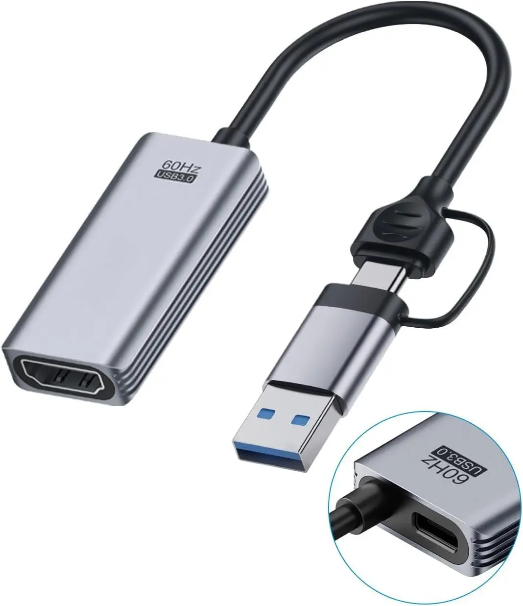 USB3.0 Video Capture Card with 100W PD HDMI to USB/USB C 1080P  60fps Live and Record Video Audio  MS2130 for Quest 3 2 Pro VR Switch2 PS4/5 Live Broadcast, Gaming, Streaming (UHC07P)