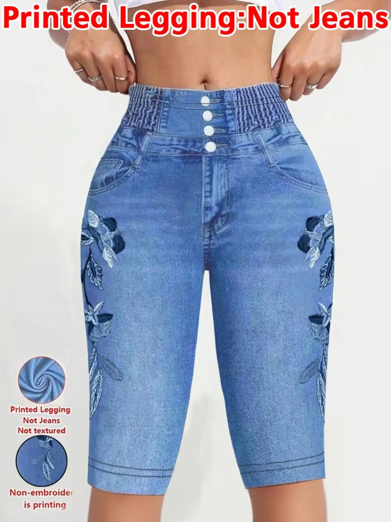 Women's Printed Leggings, Non-Denim Fabric, Yoga Shorts, Bottom, Pants, Stretchy Jean Print, Skinny Fit, Soft, Smooth and Comfortable, Versatile Design, Everyday Fashion Essential, Outings