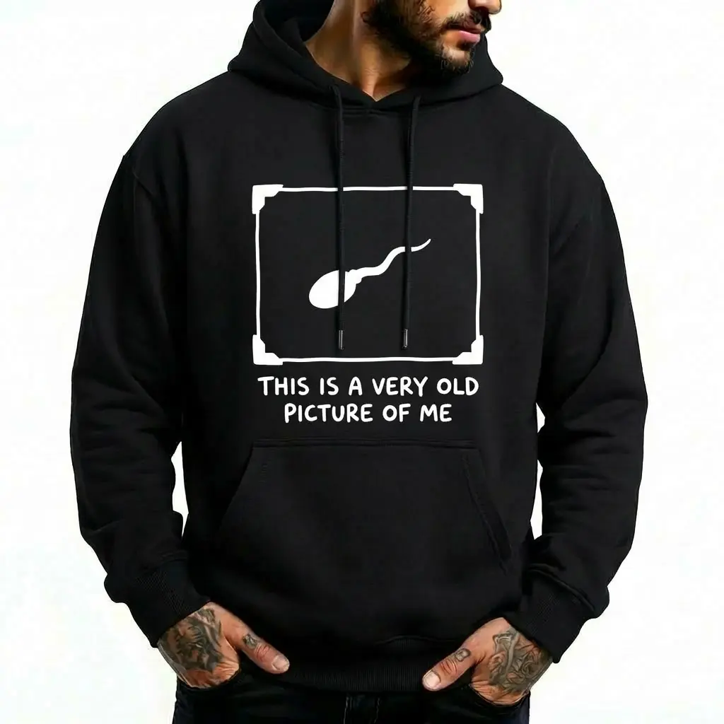 Funny 'Very Old Picture of Me' Graphic Hoodie, Unisex Oversized Streetwear, Casual Long Sleeve Cotton Apparel