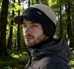 Men's Winter Knitted Earflap Hat - Cold Protection for Skiing,Hiking, Street Style- Elastic Fit,Hand Washable - Available in Outdoor Activities and Daily Winter Accessories,Fashionable Knitted Hat