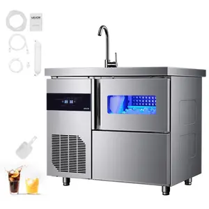 VEVOR Commercial Ice Maker Machine, 132 lbs/24H Stainless Steel Worktop Ice Machine with Sink, 30 lbs Storage 70 Cubes/Cycle, Self-Cleaning Freestanding Ice-Making for Home Bar Restaurant Kitchen