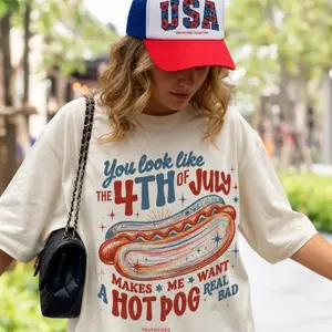 Organic Cotton "YOU LOOK LIKE THE 4TH OF JULY" Tee, Americana Graphic T-Shirt, Womenswear, Summer, Unisex Fit, Eco-Friendly [GOTS + OCS Certified]