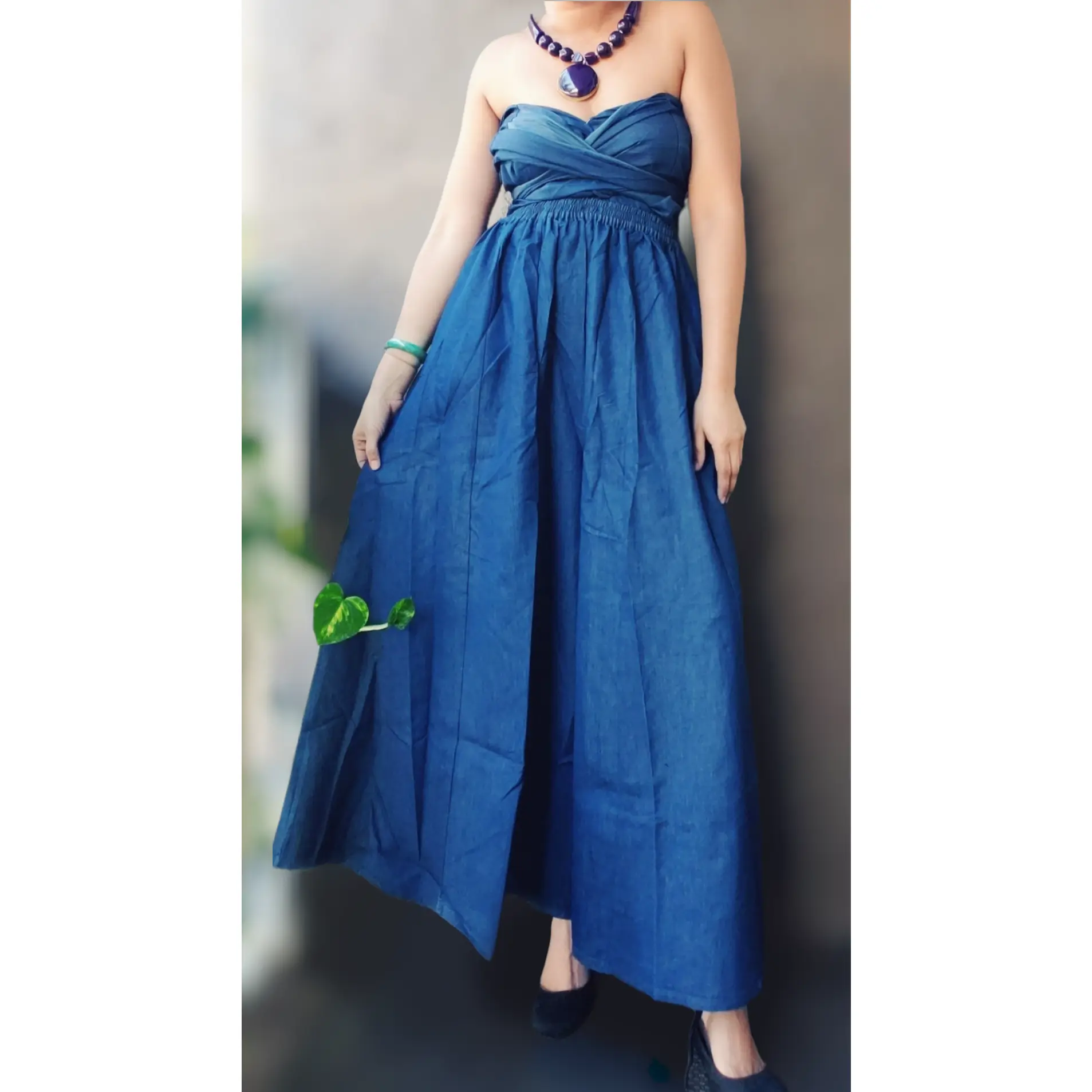 901- Denim  Palazzo / Romper/Jumpsuit/Convertible - Blue Den: Blue denim