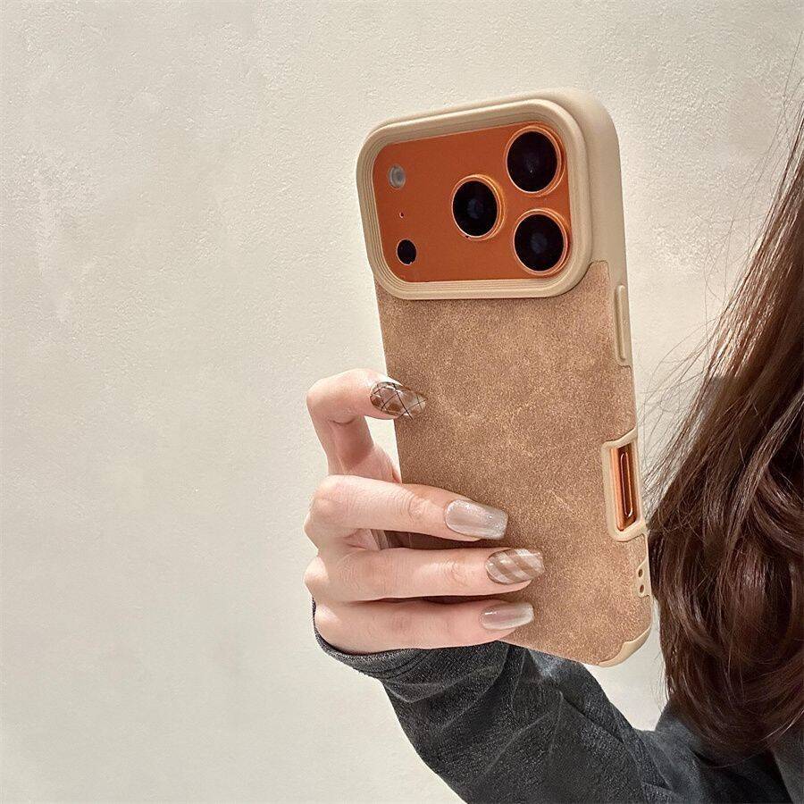 Luxury Suede Leather Phone Case for iPhone 17 16 15 14 13 12 11 X Pro/Pro Max/Plus/Air, Heavy Duty Camera Protection Shockproof Soft TPU Bumper Anti-Scratch Stain Resistant Protective Cover for Men Women Perfect Gift for Her/Him