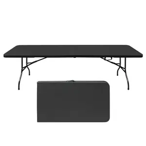 8ft Folding Table, Portable Plastic Table for Camping, Picnics, Parties, High Load Bearing Foldable Table Black picnic  table  back