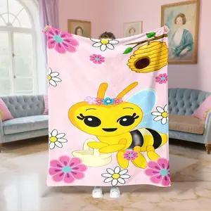 Cute Bee Pattern Flannel Blanket - Premium Flannel Material Soft Comfortable All Season Throw for Sofa Bed Office Travel Camping Dorm Mother's Day Birthday Christmas Gift
