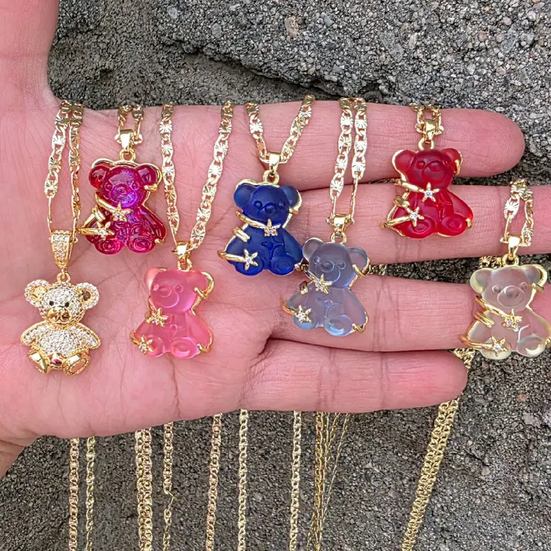 osito transparente gold plated necklace pendant