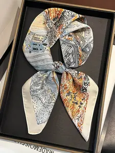 Fashionable Commuter Geometric Stripe Print Square Scarf, Two-In-One Decorative Neck Gaiter, Perfect for Travel and Dates