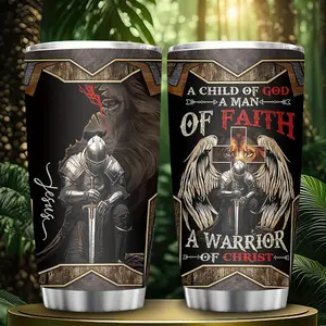 [Christian Tumbler] 20oz Stainless Steel Christian Tumbler | A Child of God Man of Faith Warrior of Christ Jesus Travel Mug Coffee Cup with Lid for Men Dad Husband Grandpa Christmas Birthday Fathers Day