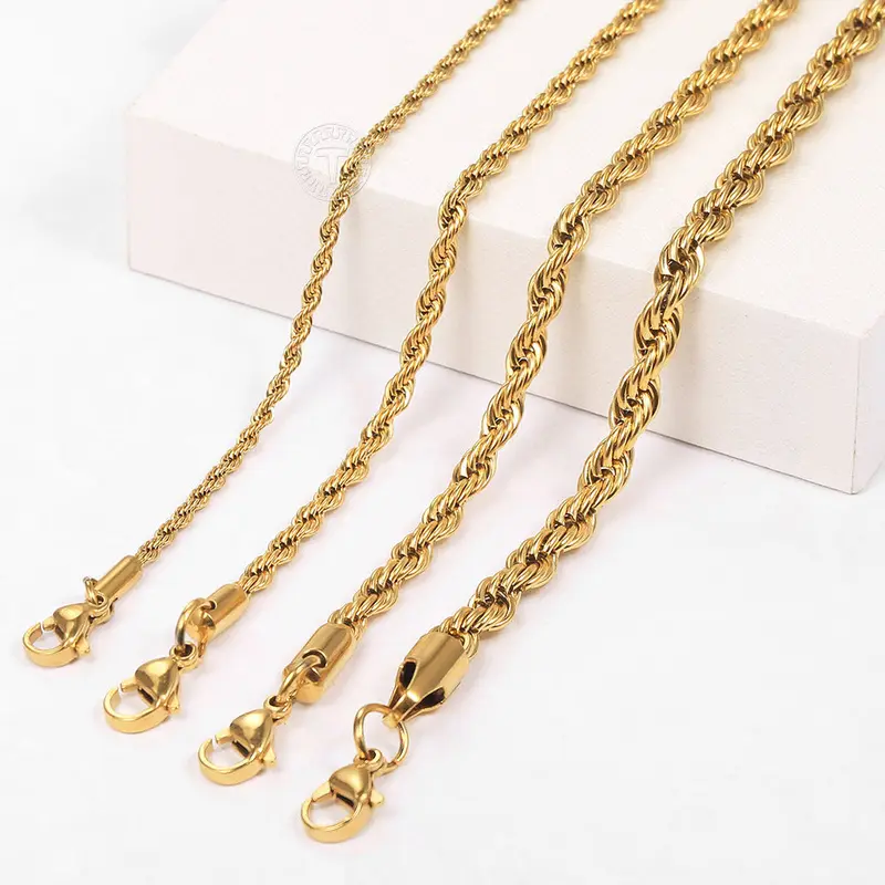 2/3/4/5mm Gold Plated Stainless Steel Twisted Rope Chain Bracelet for Male Female Daily Jewelry Valentine Birthday Anniversary Gift boyfriend gifts