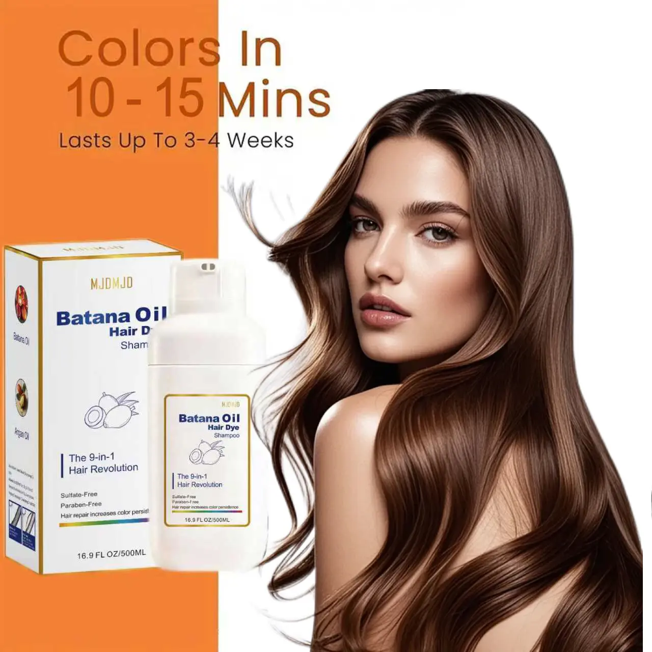 Instant Dark Brown 9-in-1 Hair Dye Shampoo, Natural Hair Color Shampoo for Gray Coverage, Herbal Formula with Batana Oil, Semi-Permanent Hair Coloring Shampoo, Long-Lasting Color, Easy to Use for Men & Women, 500ml