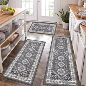 Boho Kitchen Mat Sets 3pcs with Runner Non Slip Kitchen Rugs and Mats Washable Kitchen Mats for Floor Thick Kitchen Floor Mat Mat Runner Rugs for Hallway Laundry Holiday Decor fashion mixed color