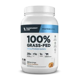 Transparent Labs 100% Grass-Fed Whey Isolate Milk & Cookies 28g Protein 30 Servings Low Carb Clean Protein Powder Natural Sweetened